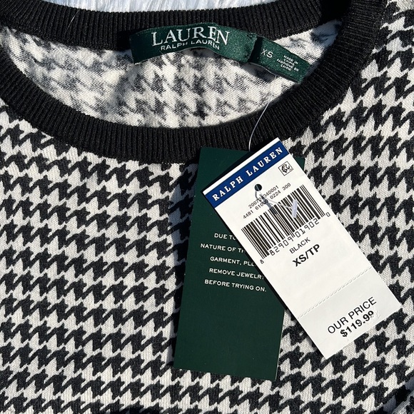 Ralph Lauren Houndstooth Sweater LRL Black White Fine Knit Blouse Women's XS NWT - Picture 2 of 11